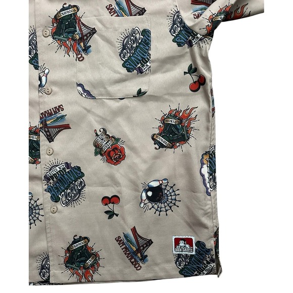 Rare Ben Davies Tattoo Print Inked Button San Francisco Beige Shirt Sz S Unisex - Picture 6 of 12